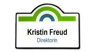 Geformte Namensschilder aus Kunststoff - Schwarzer Rand und weißer Hintergrund | www.namensschilder-nbi.de
